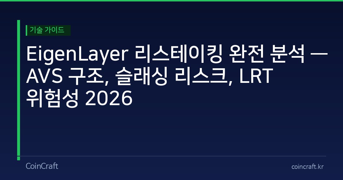 EigenLayer 리스테이킹 완전 분석 — AVS 구조, 슬래싱 리스크, LRT 위험성 2026