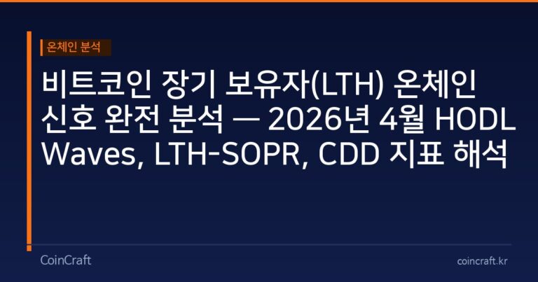 비트코인 장기 보유자(LTH) 온체인 신호 완전 분석 — 2026년 4월 HODL Waves, LTH-SOPR, CDD 지표 해석