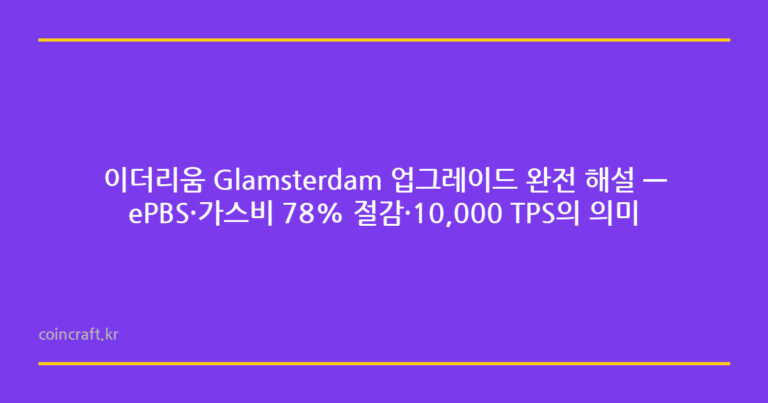 이더리움 Glamsterdam 업그레이드 완전 해설 — ePBS·가스비 78% 절감·10,000 TPS의 의미